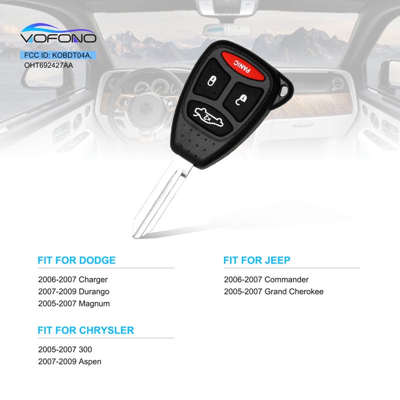 VOFONO Keyless Entry Remote Key Fob Fits for 05-07 Chrysler 300, 07-09 Chrysler Aspen, 06-07 Dodge Charger, 07-09 Dodge Durango, 06-07 Jeep Commander, 05-07 Jeep Cherokee (KOBDT04A OHT692427AA) - Image 3